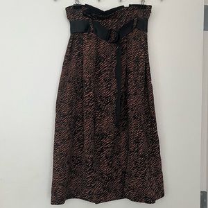 Zara • Brown and Black Zebra Print Paper Waist Midi Skirt w/ Front Slits & Belt